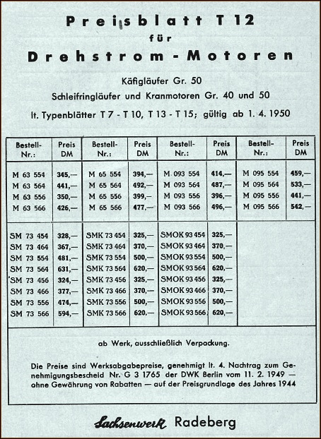 Preisliste 1950-1